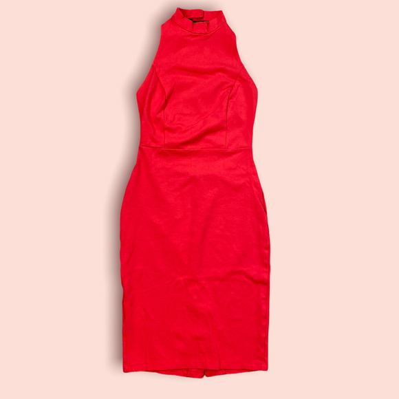 Solemio Dresses & Skirts - Solemio Sexy Red Halter Style Bodycon Dress with Strappy Back Small